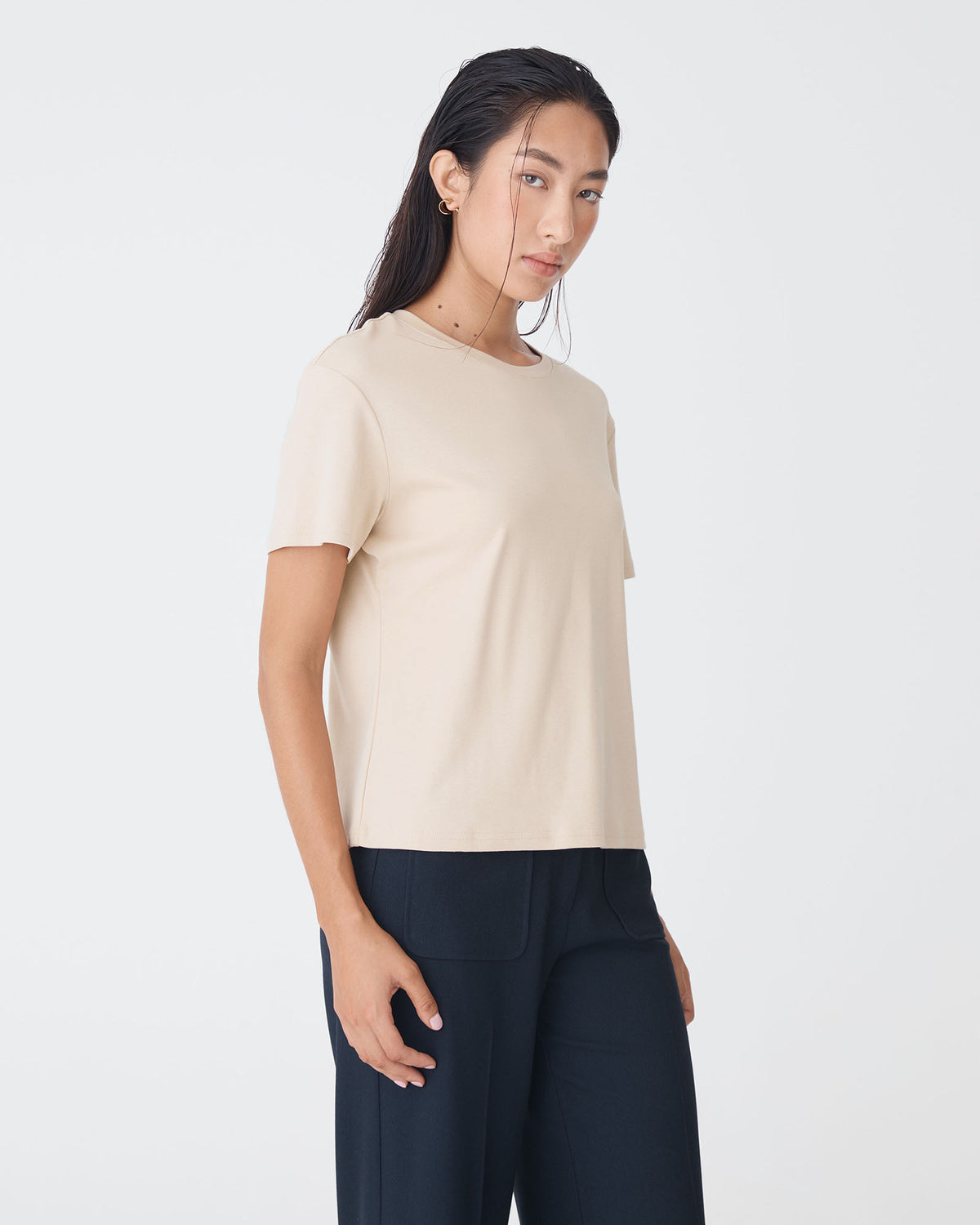 May Relaxed Cotton T-shirt in nude — side view
