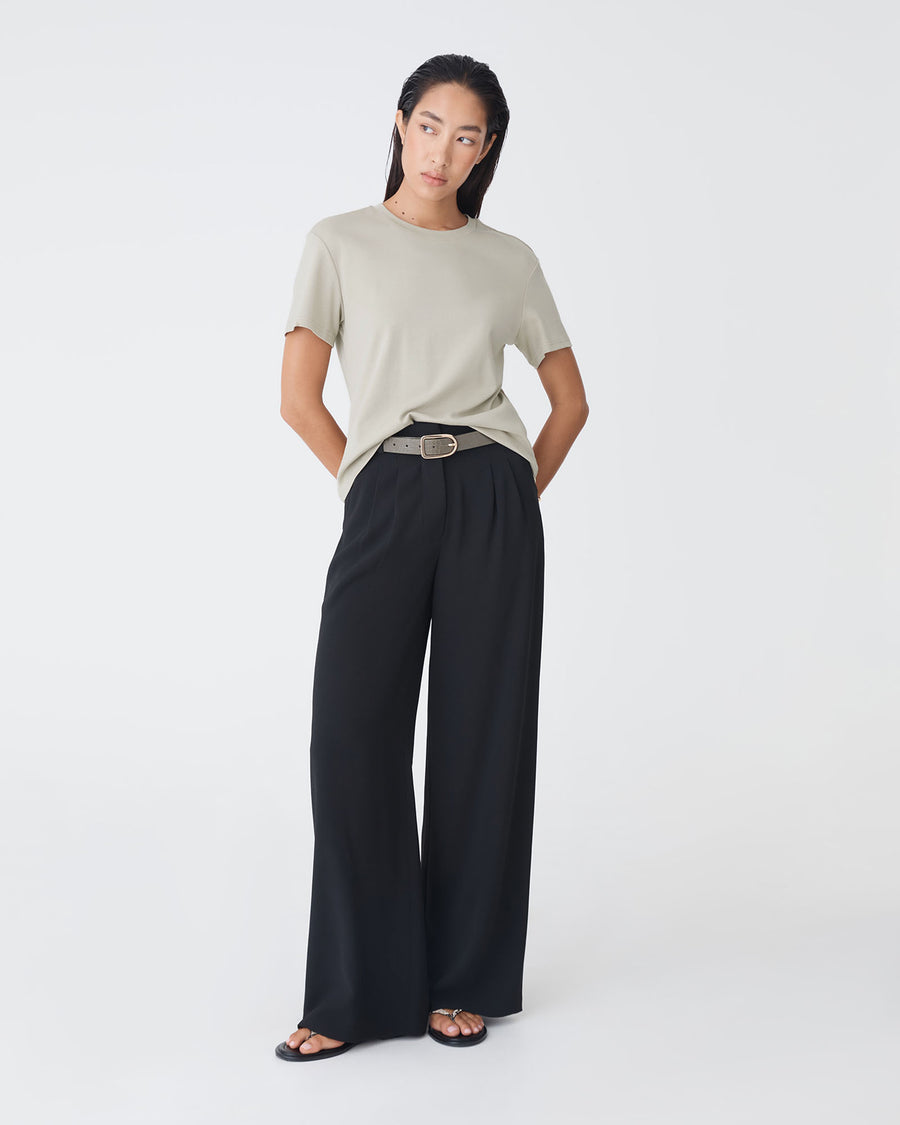 May Relaxed Cotton T-shirt in soft khaki — full-length view