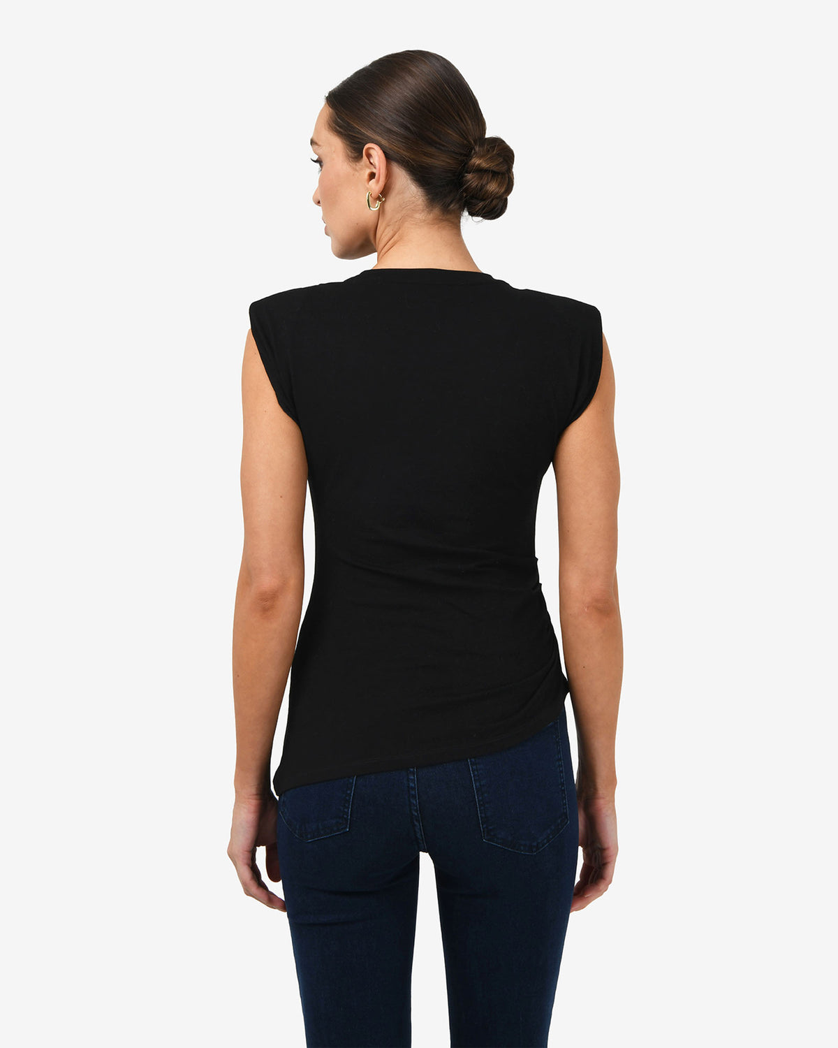 Sarah Padded Ruched Jersey Top in black — back view