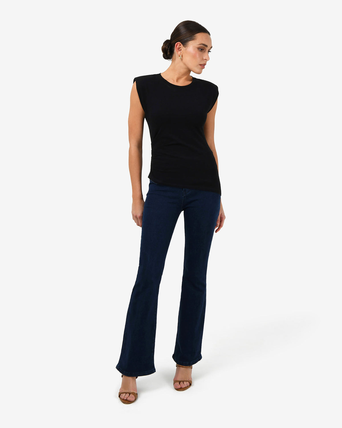 Sarah Padded Ruched Jersey Top in black — full-length view