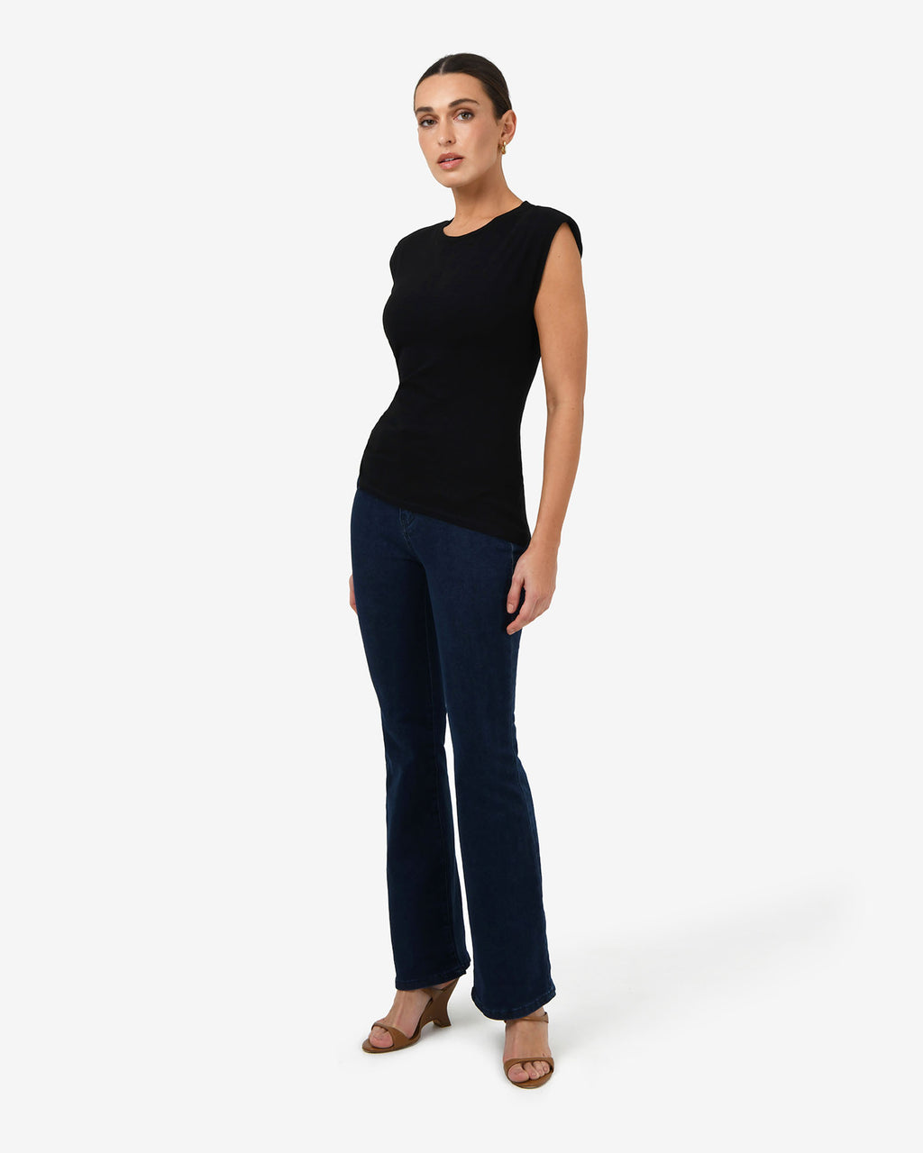 Sarah Padded Ruched Jersey Top in black — full-length view 2