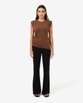 Sarah Padded Ruched Jersey Top in chocolate — full-length view
