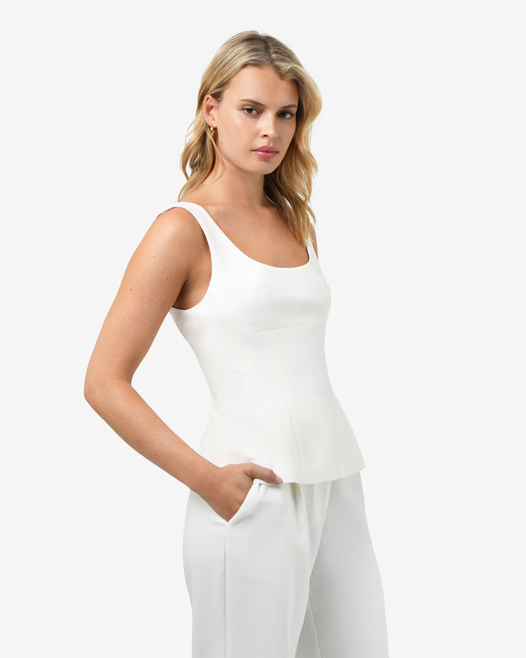 Nikki Peplum Top in ivory — side view