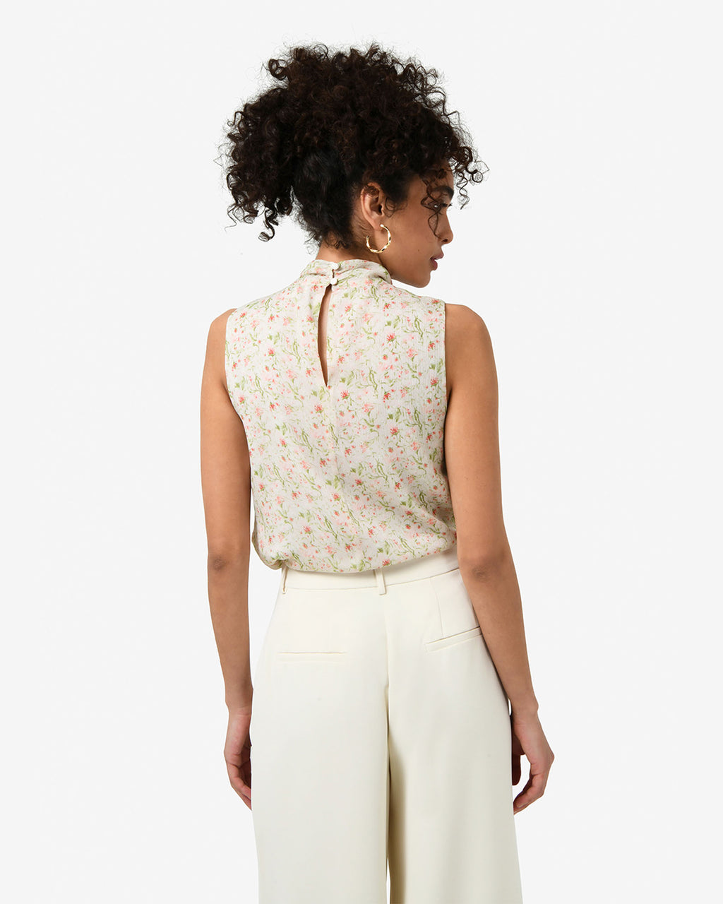 Indy Twist Floral Top in floral beige — back view