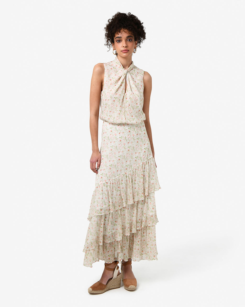 Indy Twist Floral Top in floral beige — full-length view 2