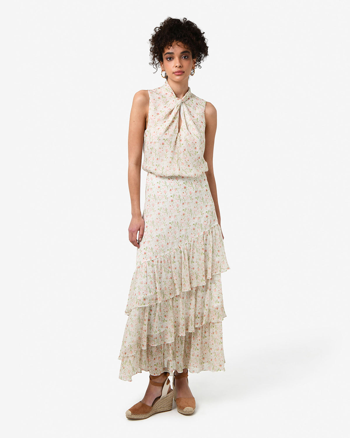 Indy Twist Floral Top in floral beige — full-length view 2