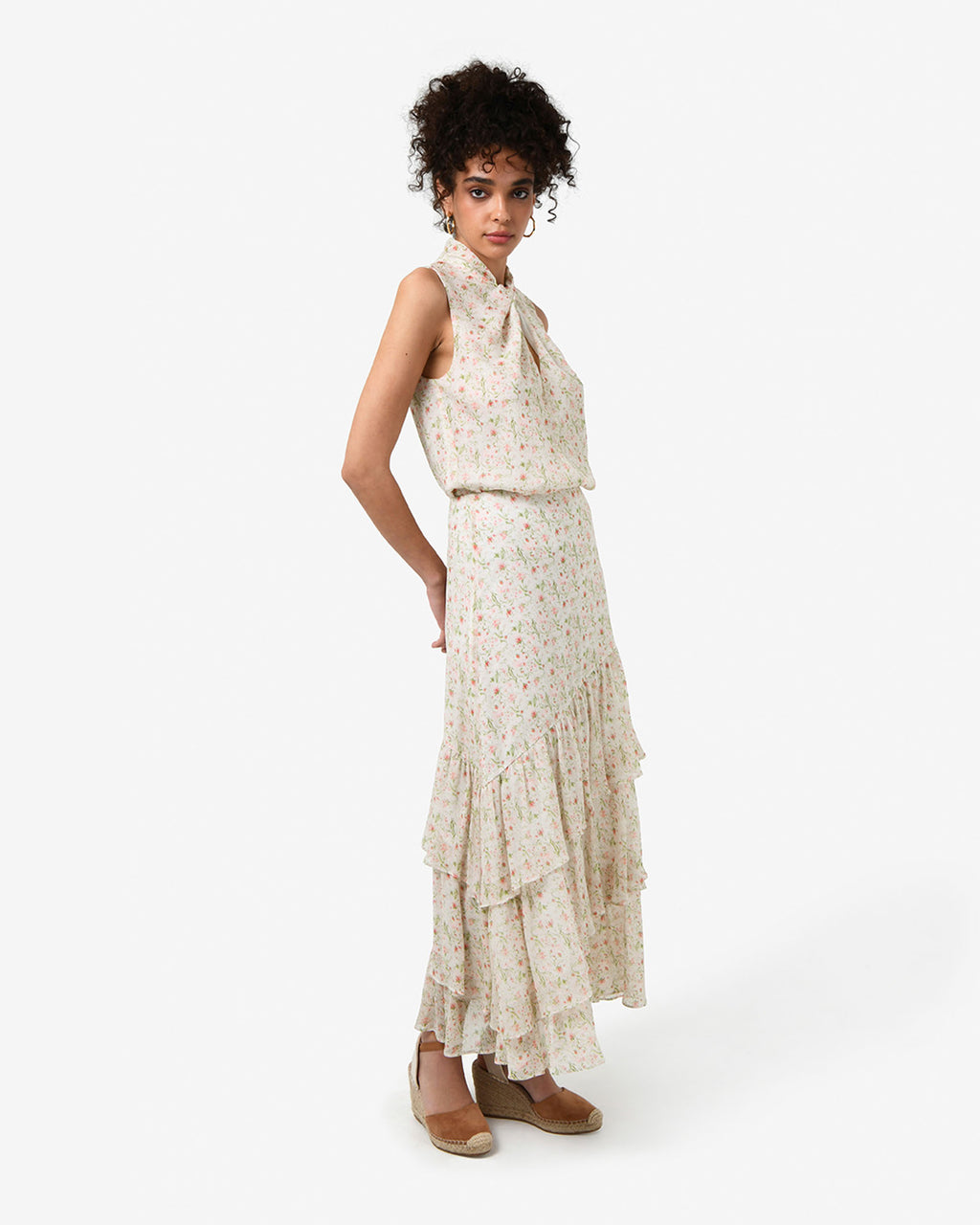 Indy Twist Floral Top in floral beige — side view 2