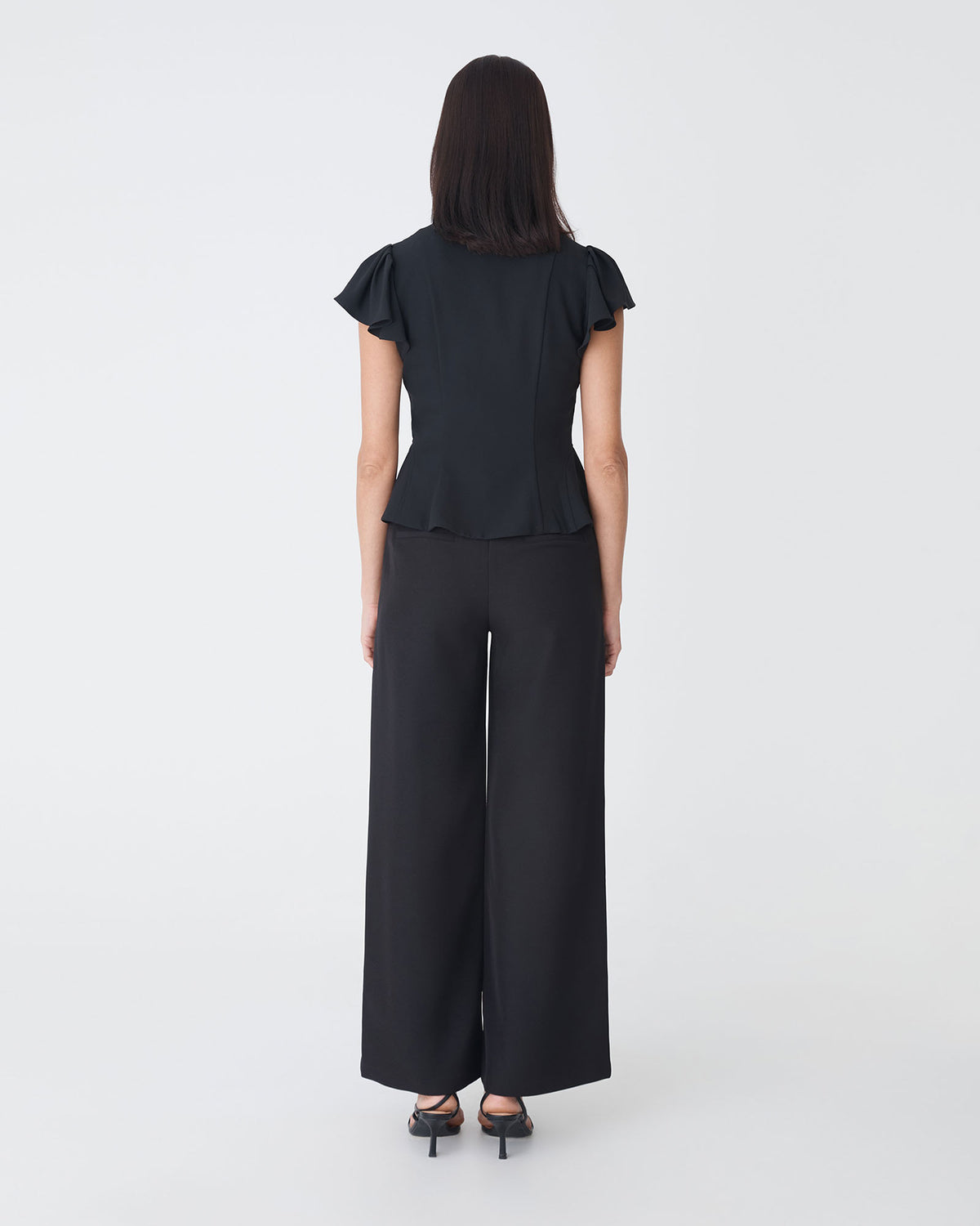 Carissa Gathered Sleeve Top in black — back view