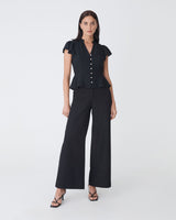 Carissa Gathered Sleeve Top in black — full-length view