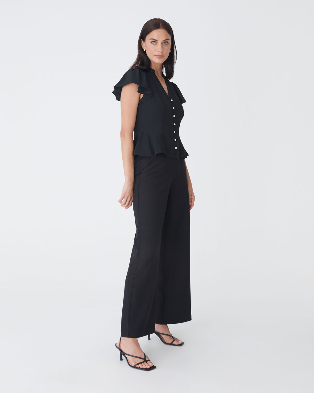 Carissa Gathered Sleeve Top in black — side view
