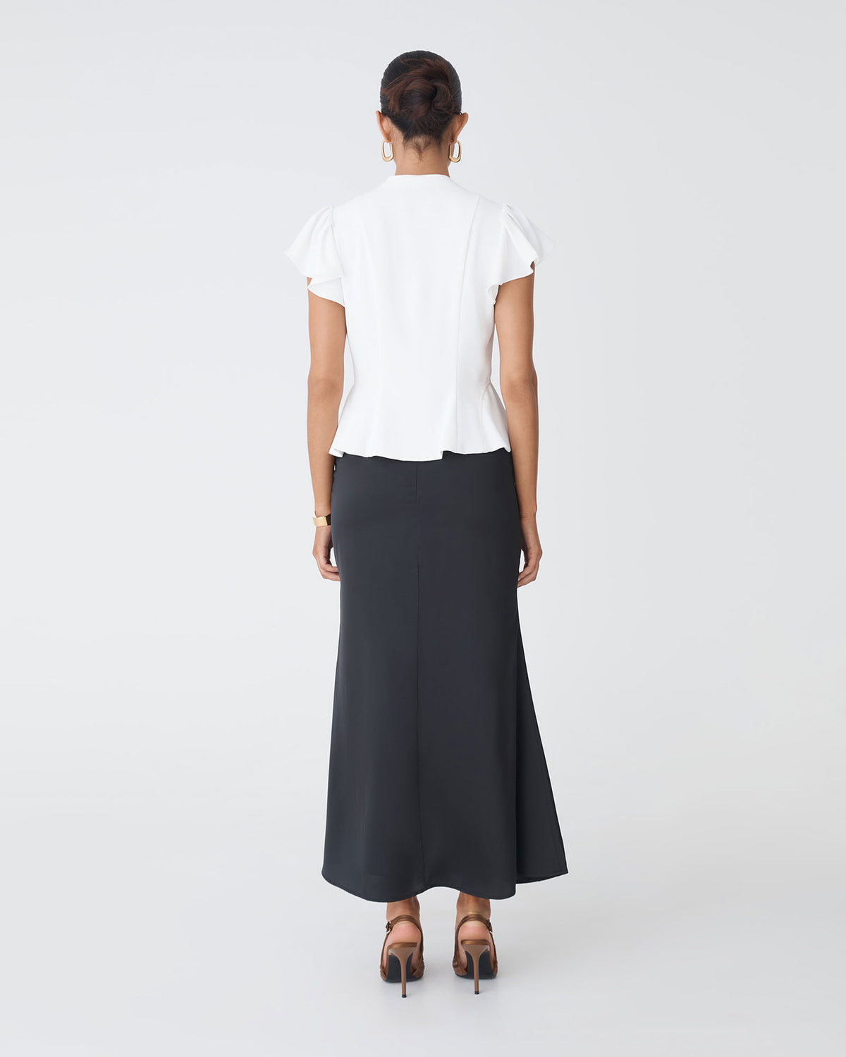 Carissa Gathered Sleeve Top in white — back view