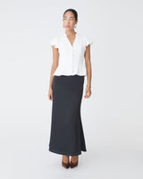 Carissa Gathered Sleeve Top in white — full-length view