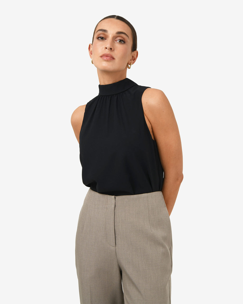 Maria Gathered Top in black — close-up view