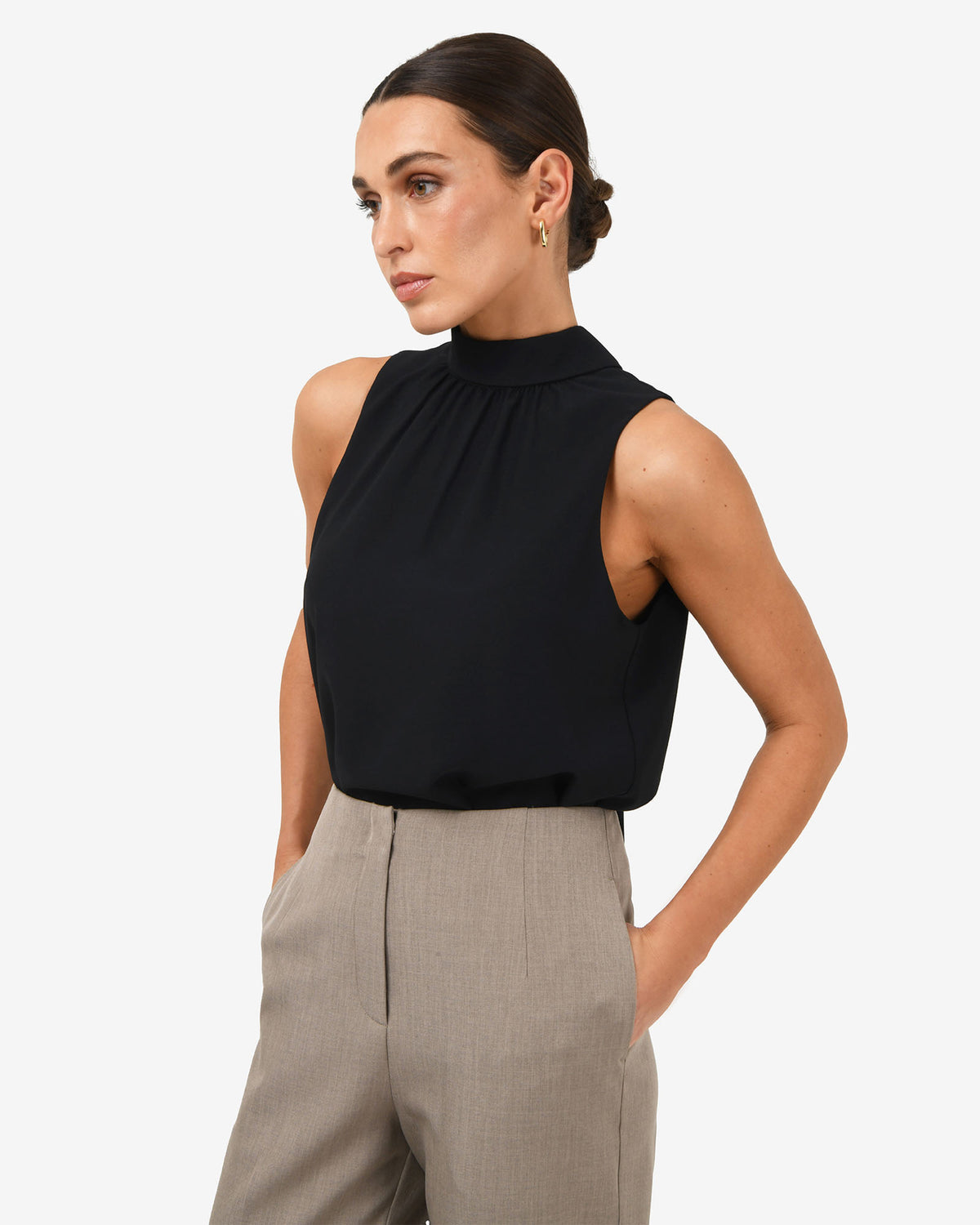 Maria Gathered Top in black — close-up view 2
