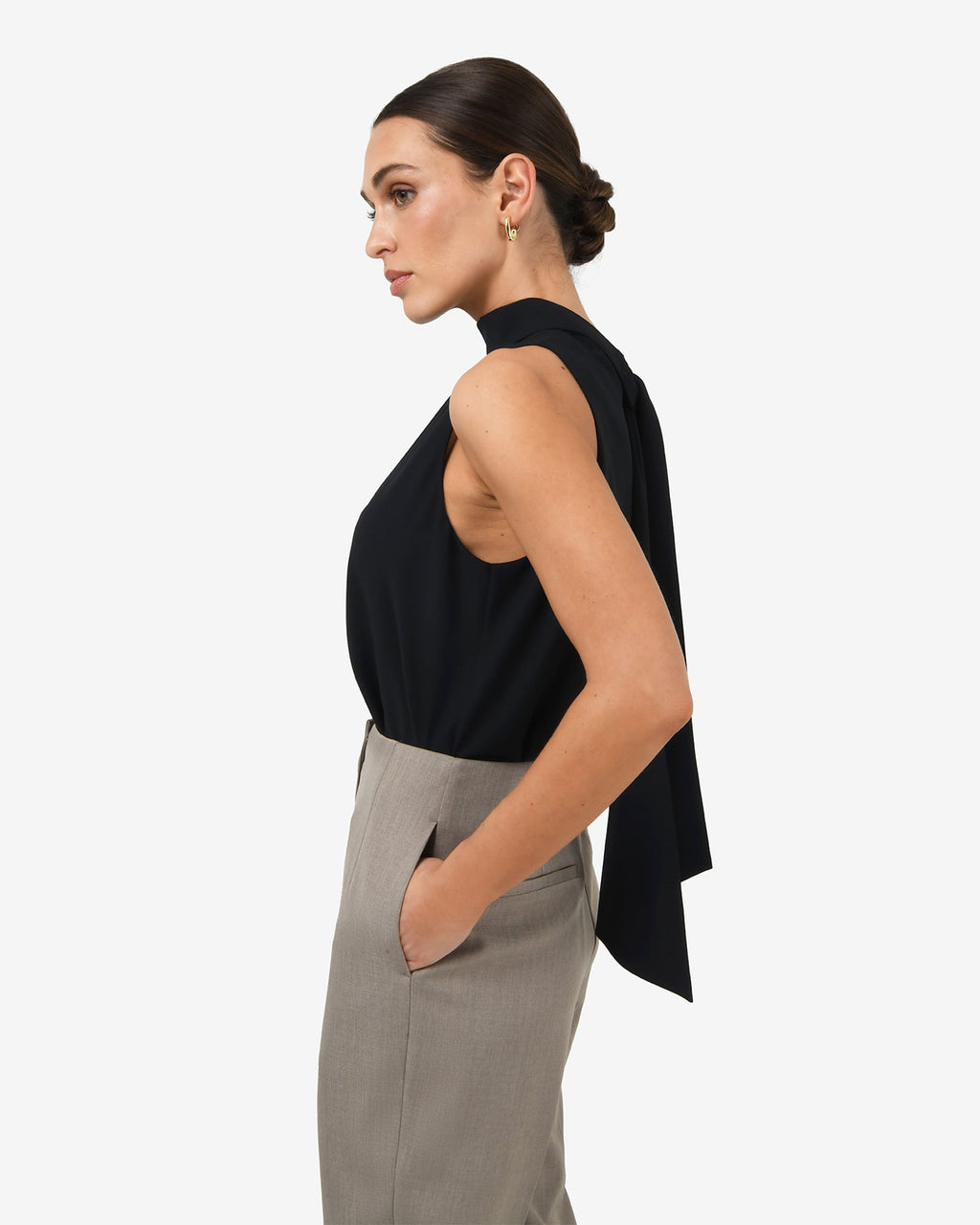 Maria Gathered Top in black — side view 2
