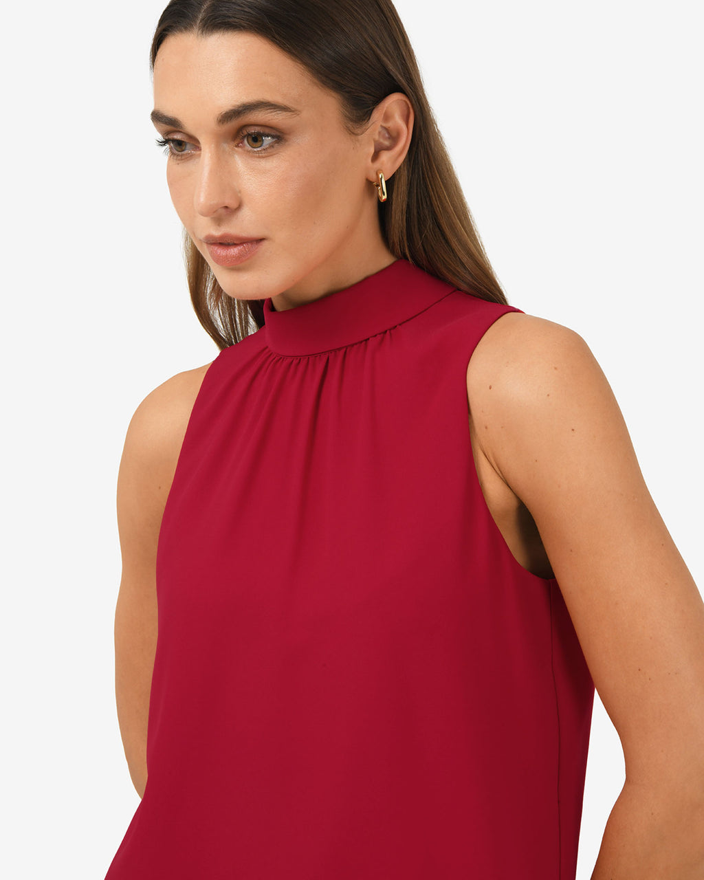 Maria Gathered Top in crimson — fabric detail