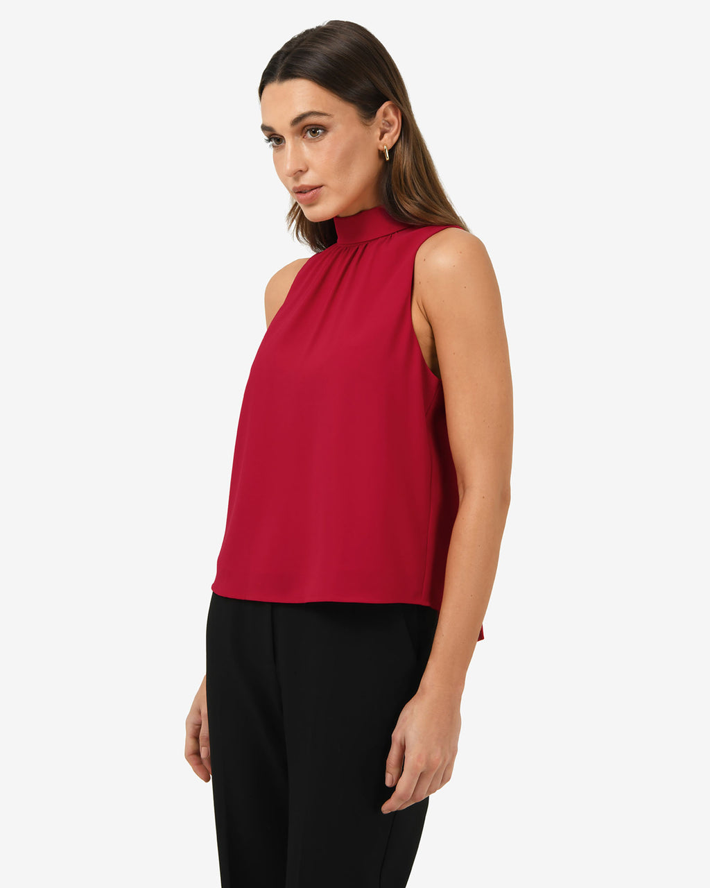 Maria Gathered Top in crimson — side view