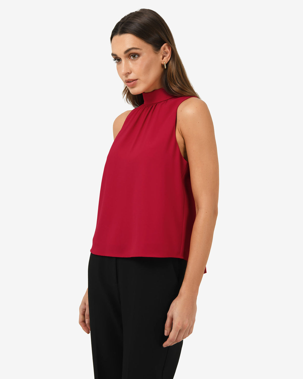 Maria Gathered Top in crimson — side view