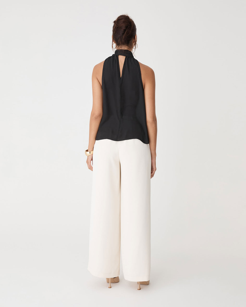 Shelby Draped Sleeveless Top in black — back view 2