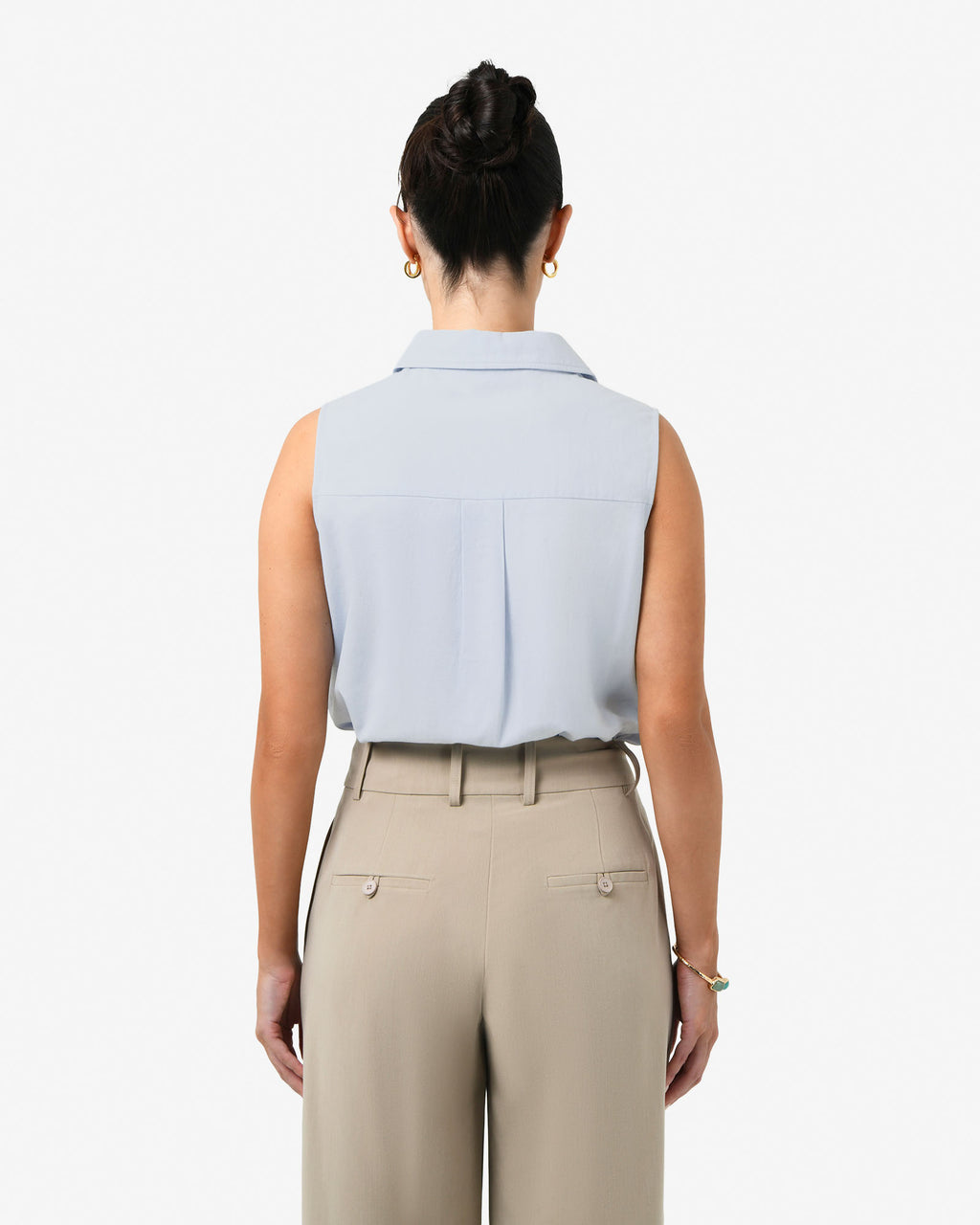 Kia Cotton Sleeveless Shirt in pastel blue — back view