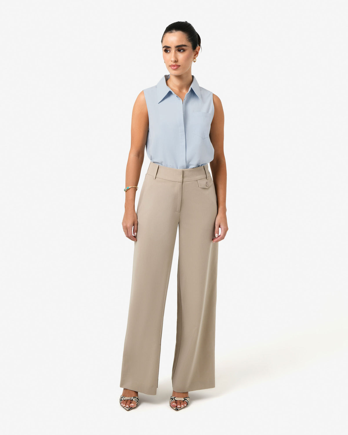 Kia Cotton Sleeveless Shirt in pastel blue — full-length view