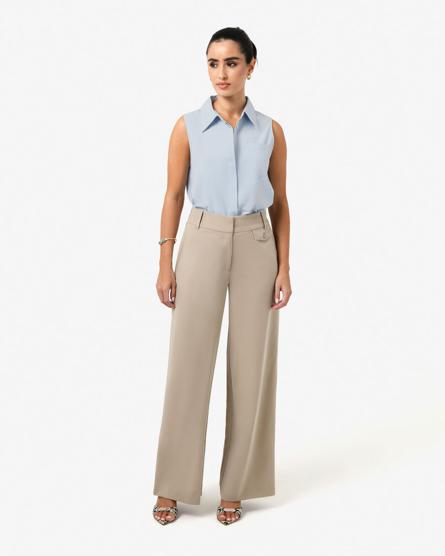 Kia Cotton Sleeveless Shirt in pastel blue — full-length view