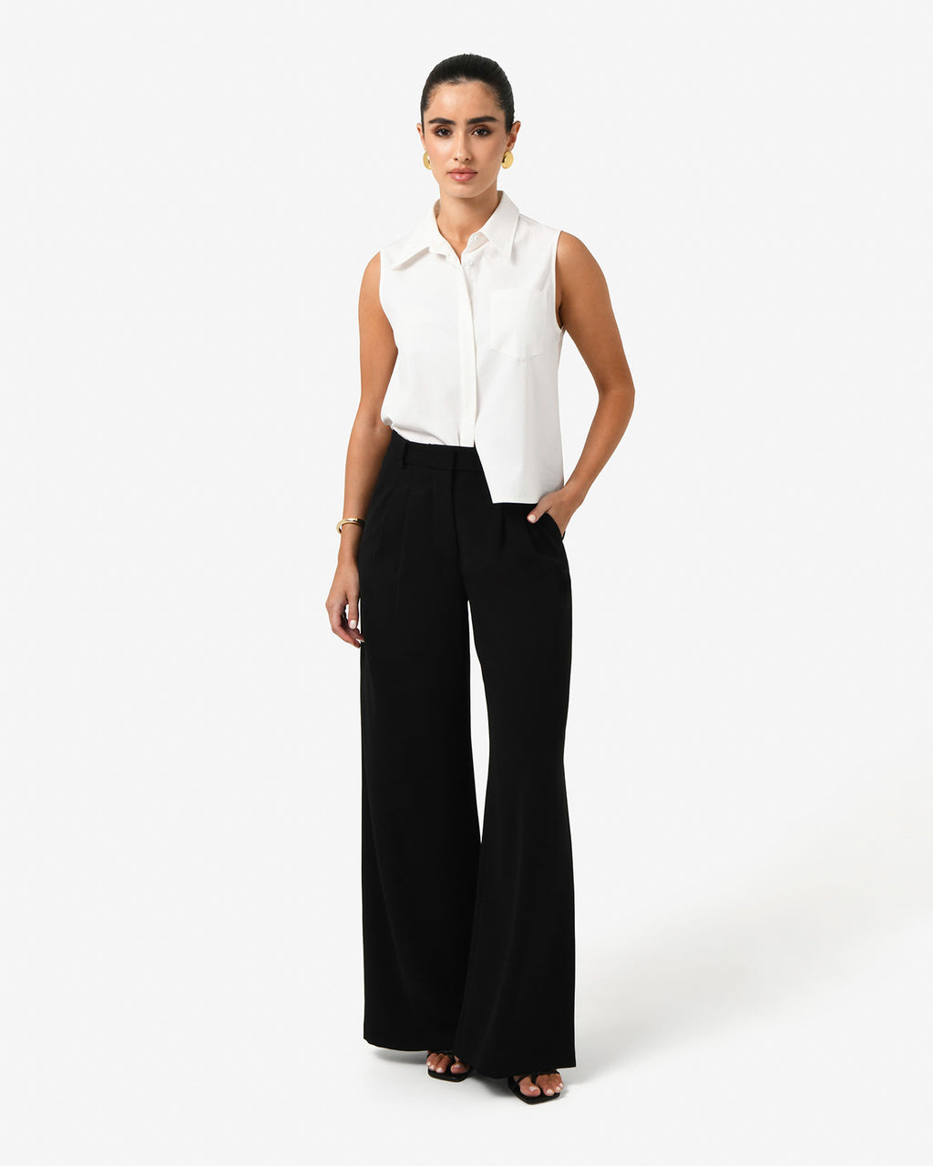 Kia Cotton Sleeveless Shirt in white — full-length view