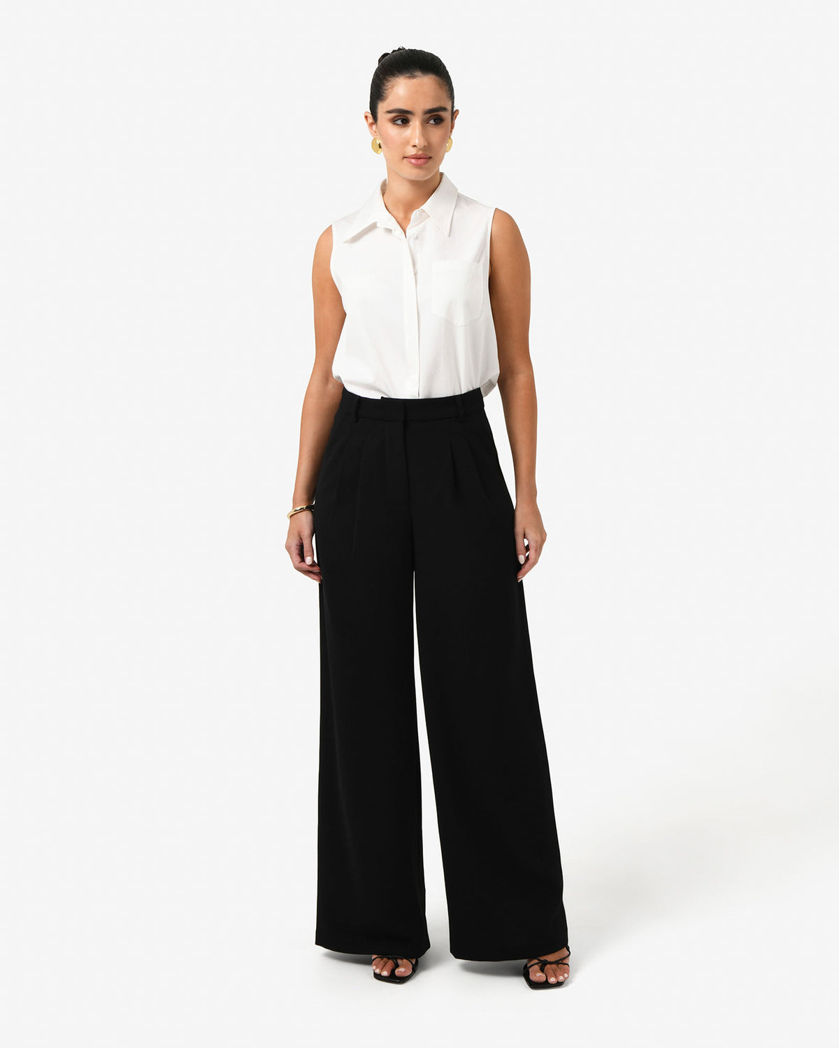 Kia Cotton Sleeveless Shirt in white — full-length view 2