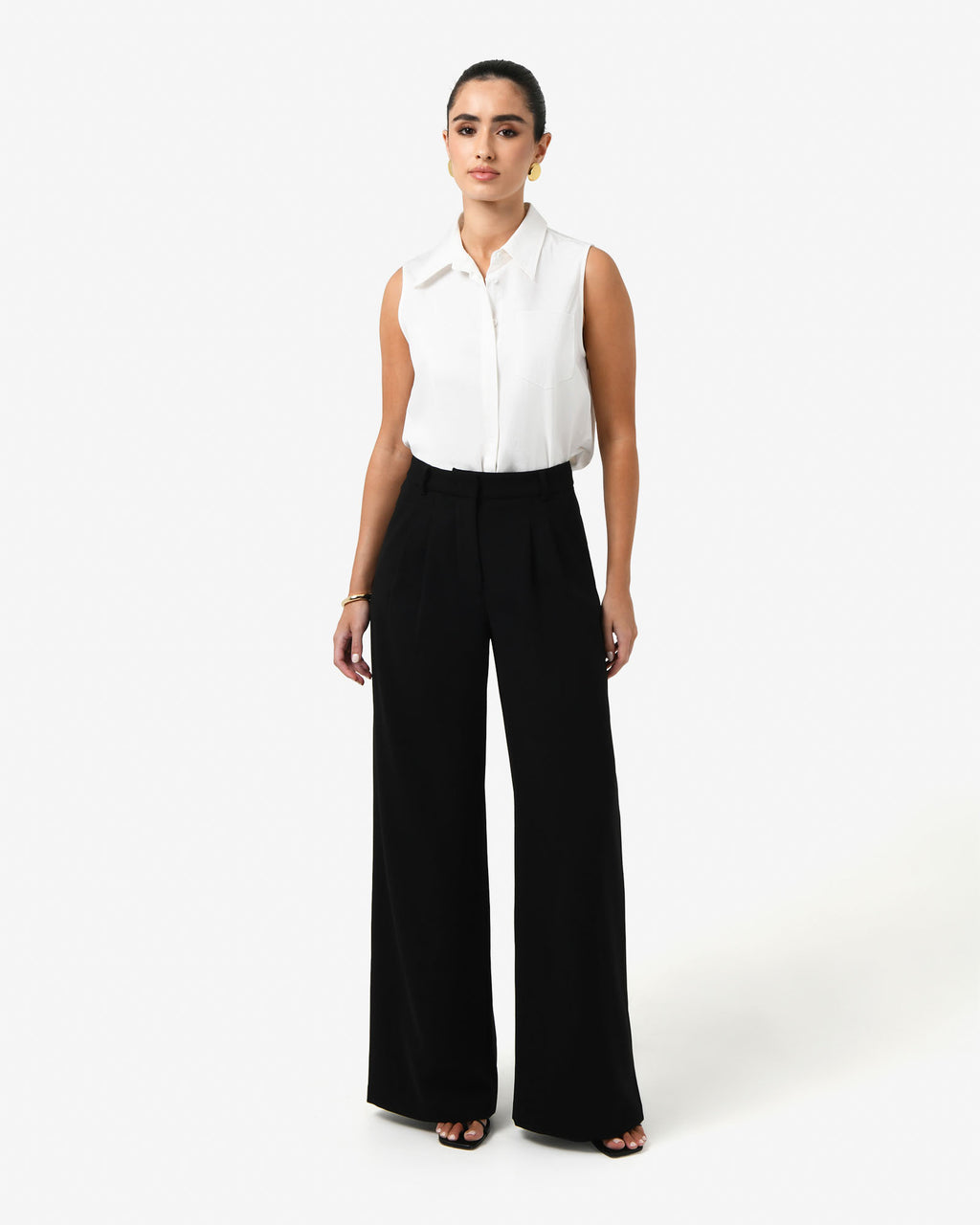 Kia Cotton Sleeveless Shirt in white — full-length view 3
