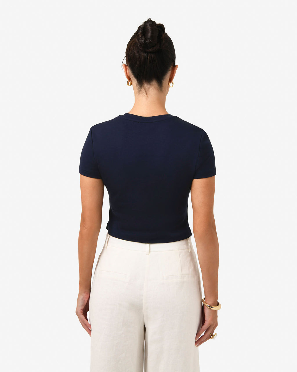 Amy Cropped Baby Tee in navy — back view