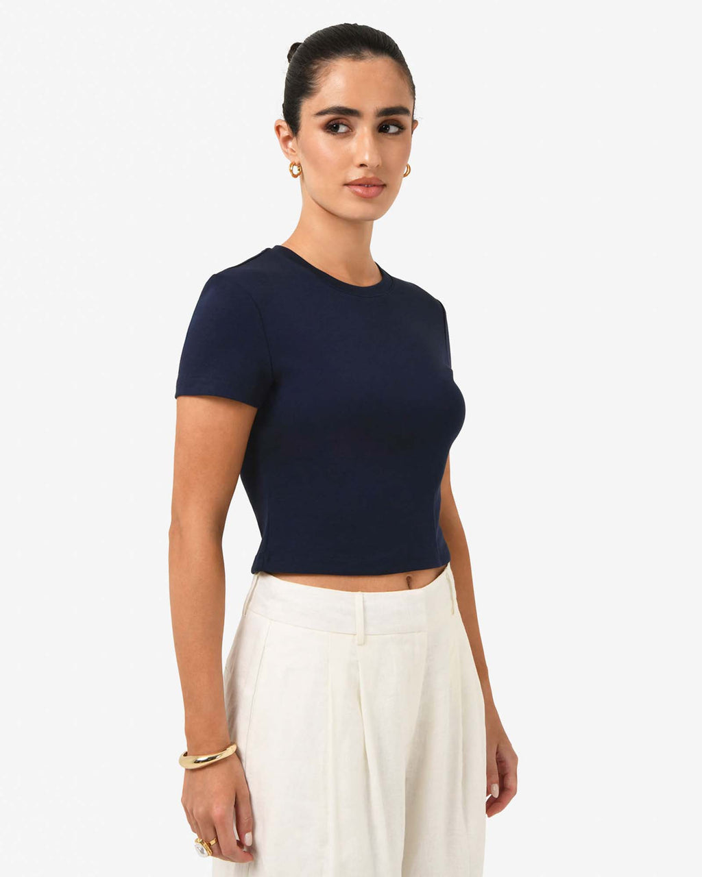 Amy Cropped Baby Tee in navy — side view