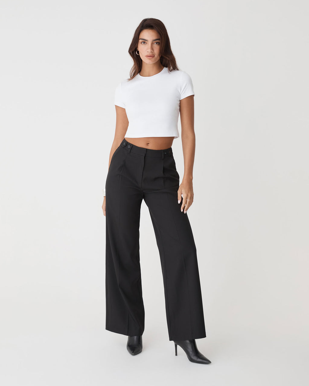 Amy Cropped Baby Tee in white — full-length view