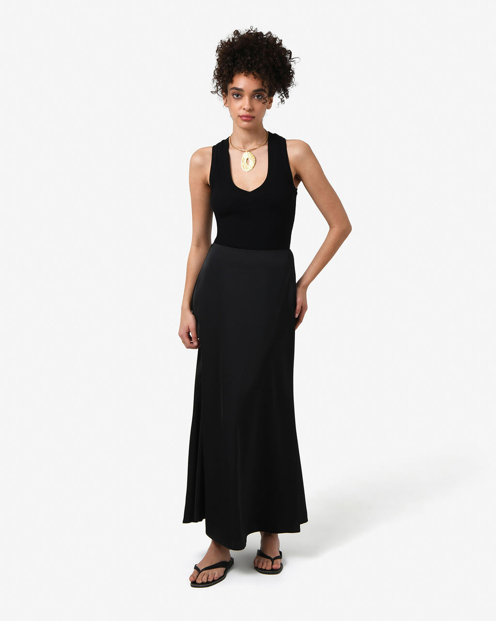 Devon V-Neck Singlet in black — full-length view