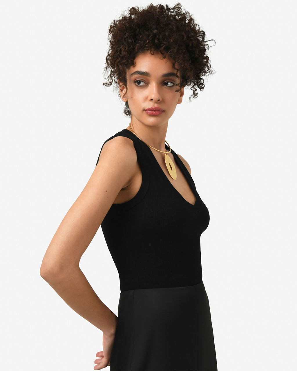 Devon V-Neck Singlet in black — side view