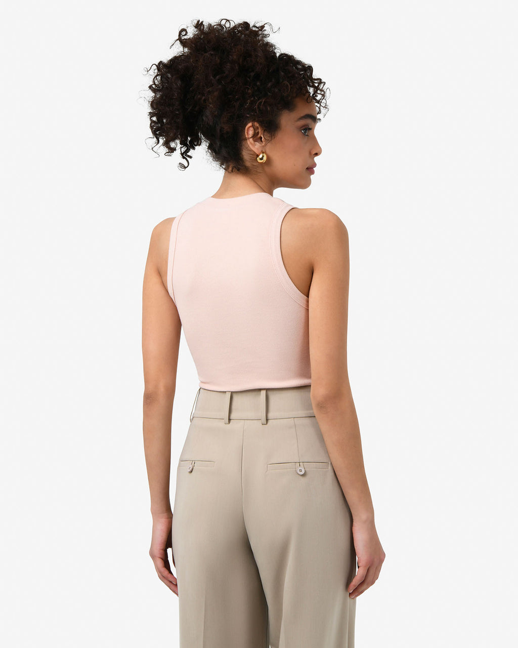 Devon V-Neck Singlet in nude pink — back view