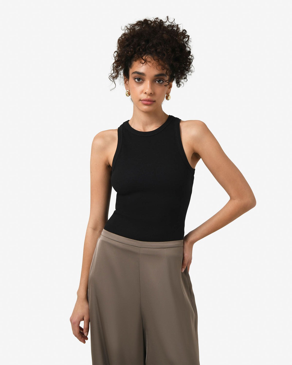 Devon Cotton Singlet in black — close-up view