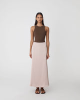 Devon Cotton Singlet in chocolate — full-length view