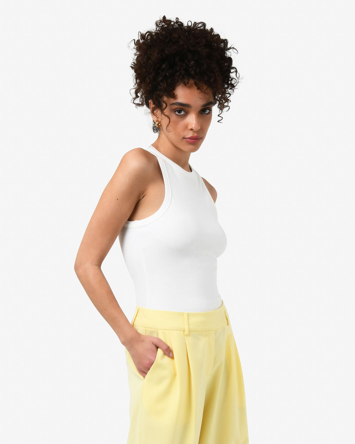 Devon Cotton Singlet in white — side view