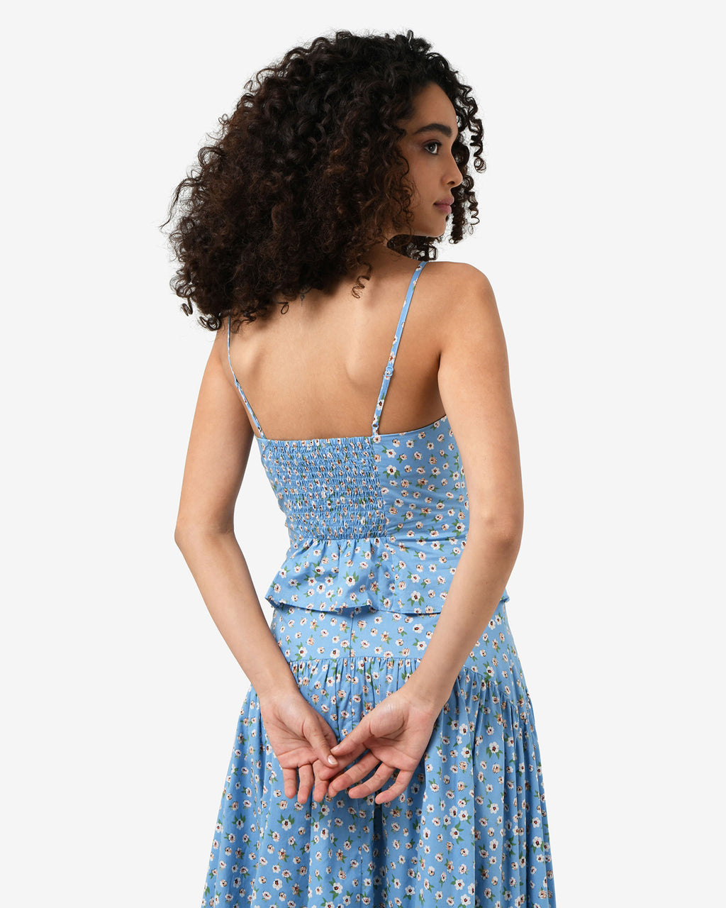 Alisa Cami Floral Top in blue ditsy — back view