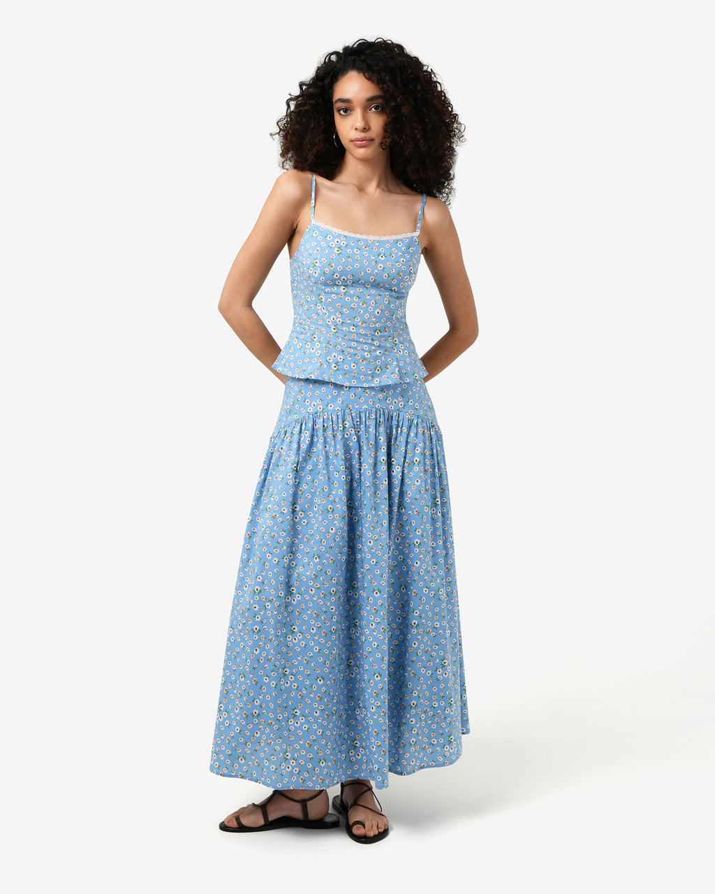Alisa Cami Floral Top in blue ditsy — full-length view