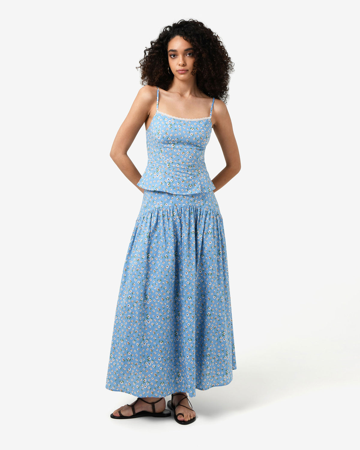 Alisa Cami Floral Top in blue ditsy — full-length view