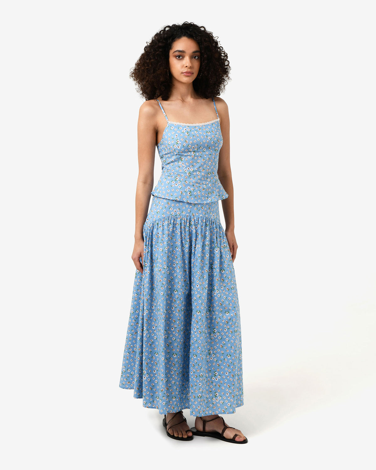 Alisa Cami Floral Top in blue ditsy — full-length view 2