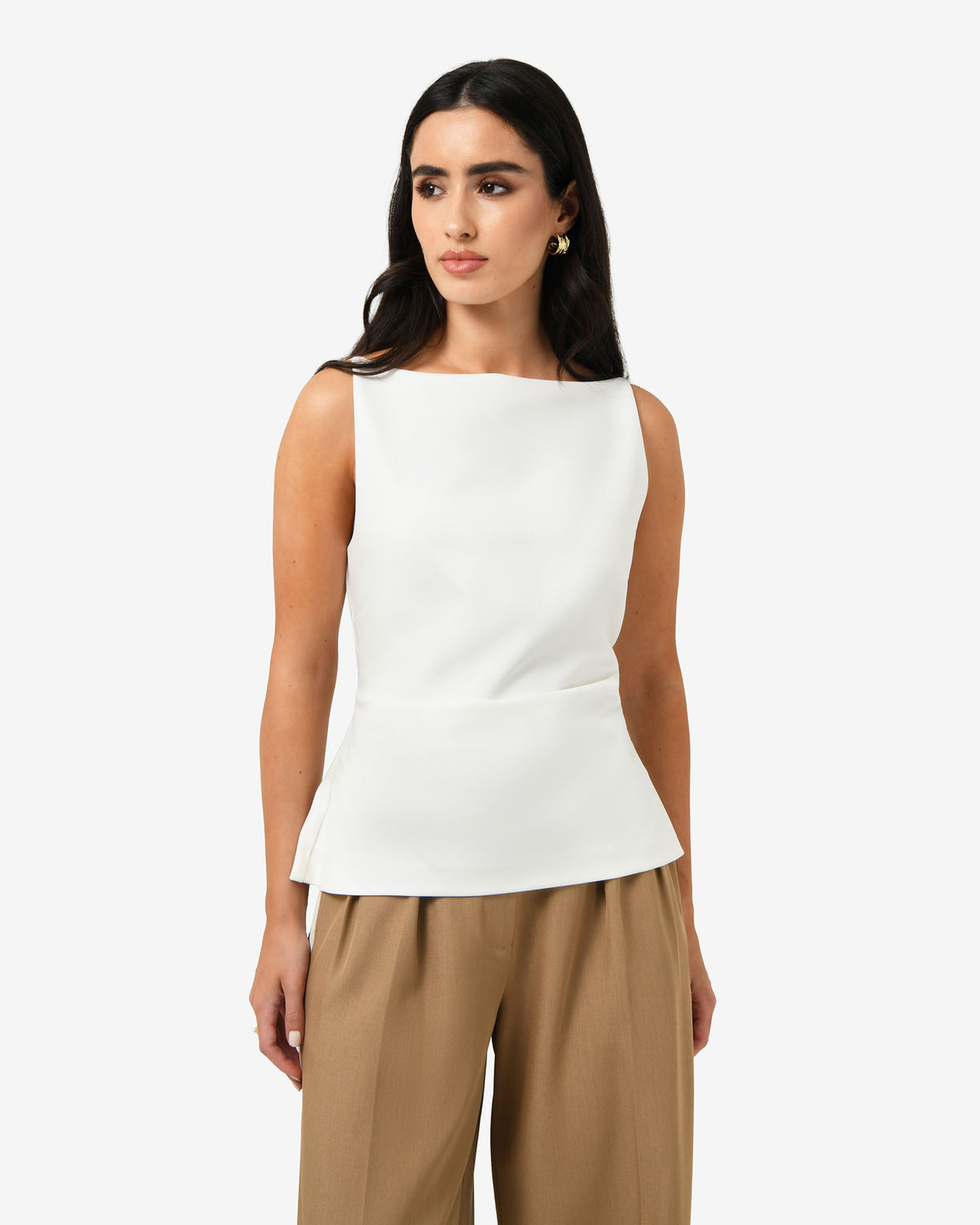 Hannah Apron Top in ivory — close-up view