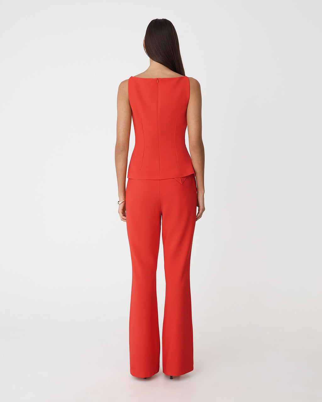 Hannah Apron Top in vermilion — back view