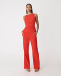 Hannah Apron Top in vermilion — full-length view