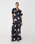 Felicia Floral Satin Shirt in black pink — full-length view