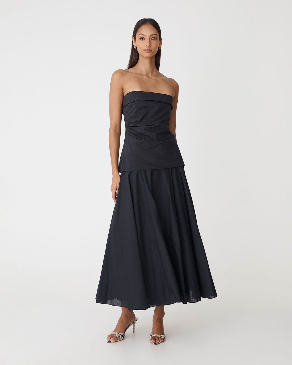 Deb Cotton Strapless Tunic in black — full-length view