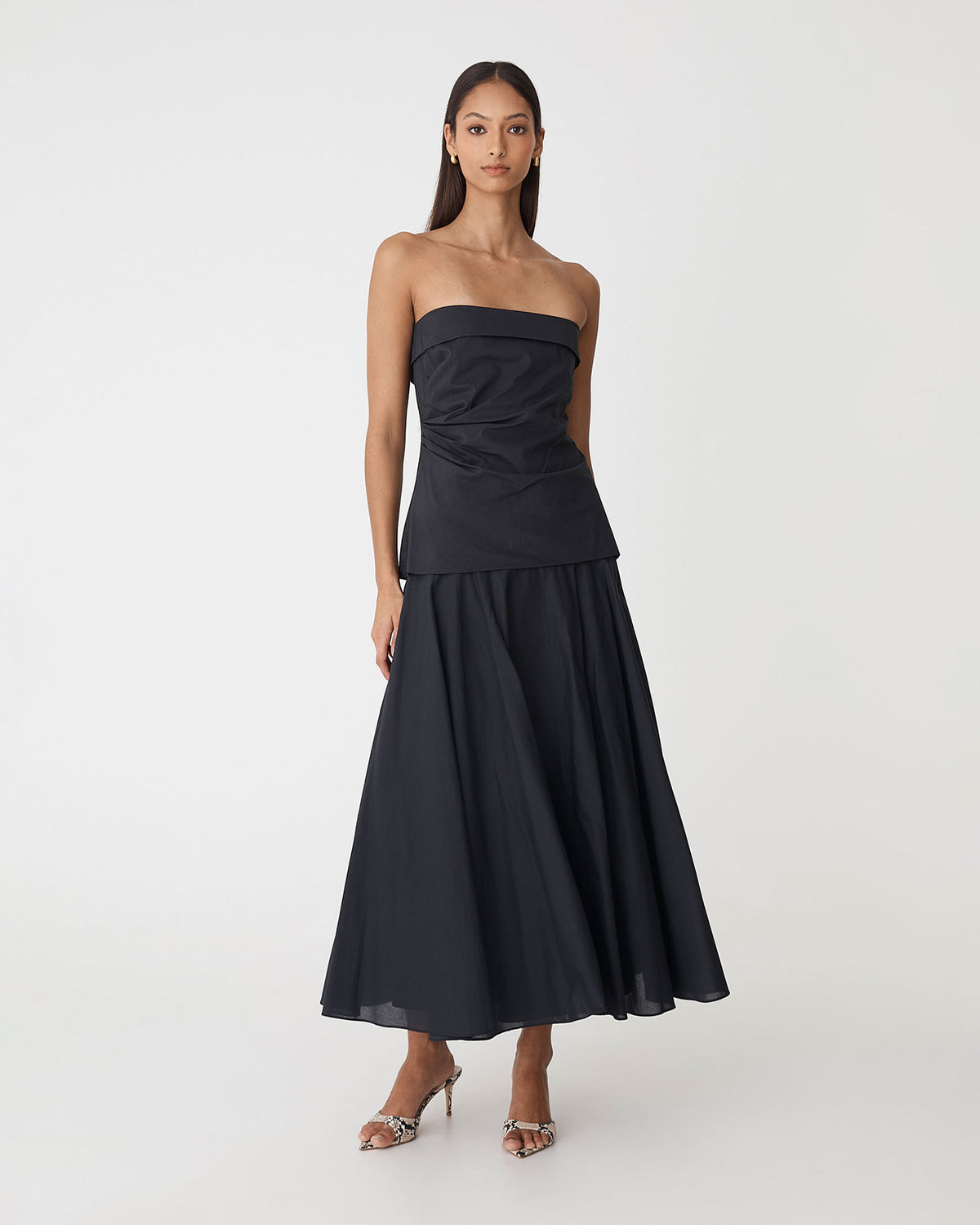 Deb Cotton Strapless Tunic in black — full-length view