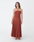 Deb Cotton Strapless Tunic in brick — full-length view