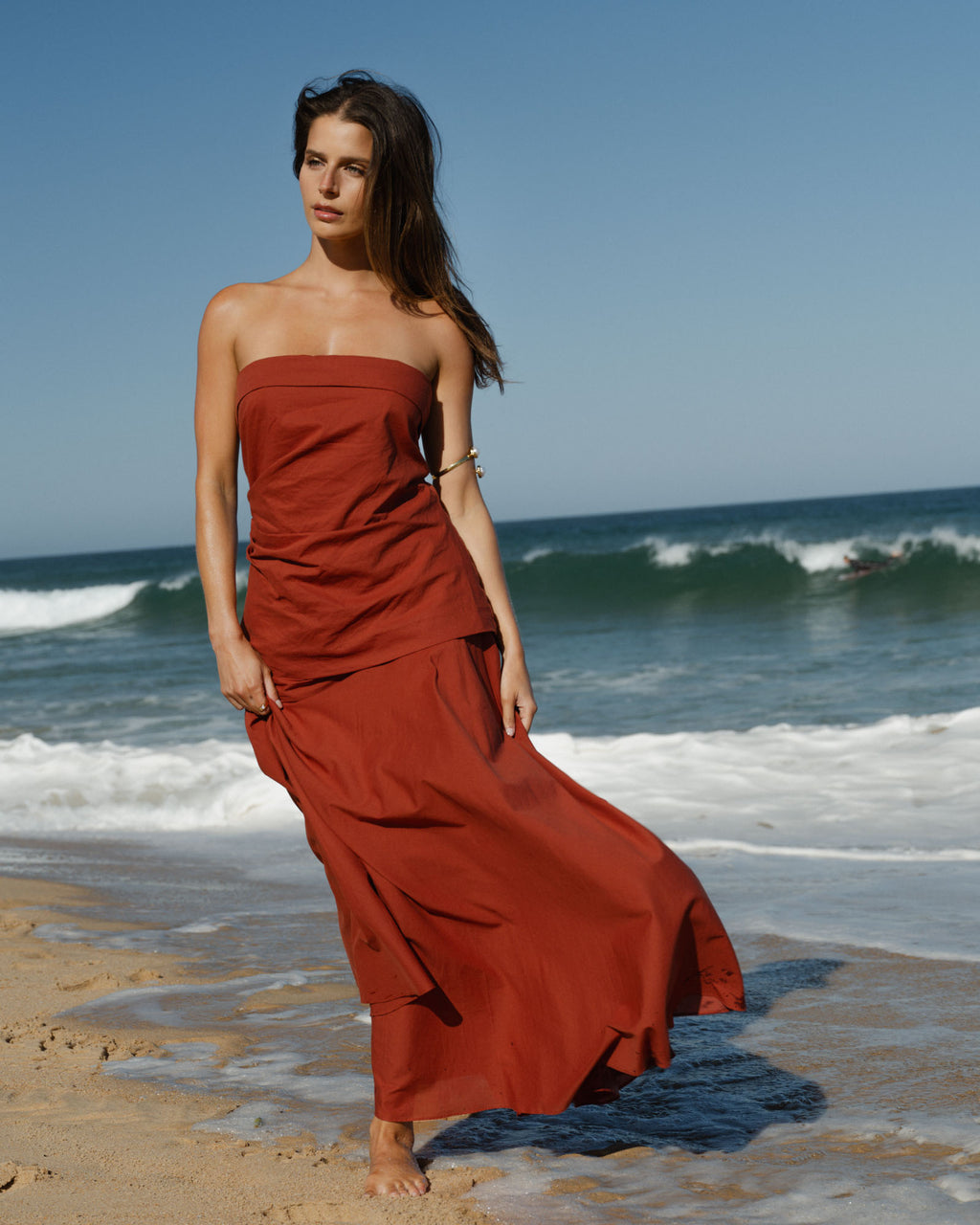 Deb Cotton Strapless Tunic in brick — alternate view